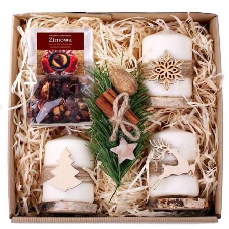 Zestaw prezentowy -  Zestaw świąteczny z trzema świecami i herbatą
